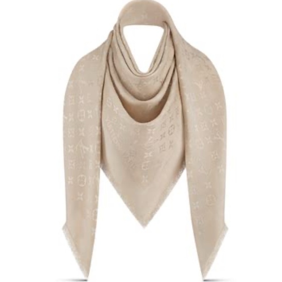 Louis Vuitton Beige Monogram Scarf pashmina square fine knit - Picture 1 of 7